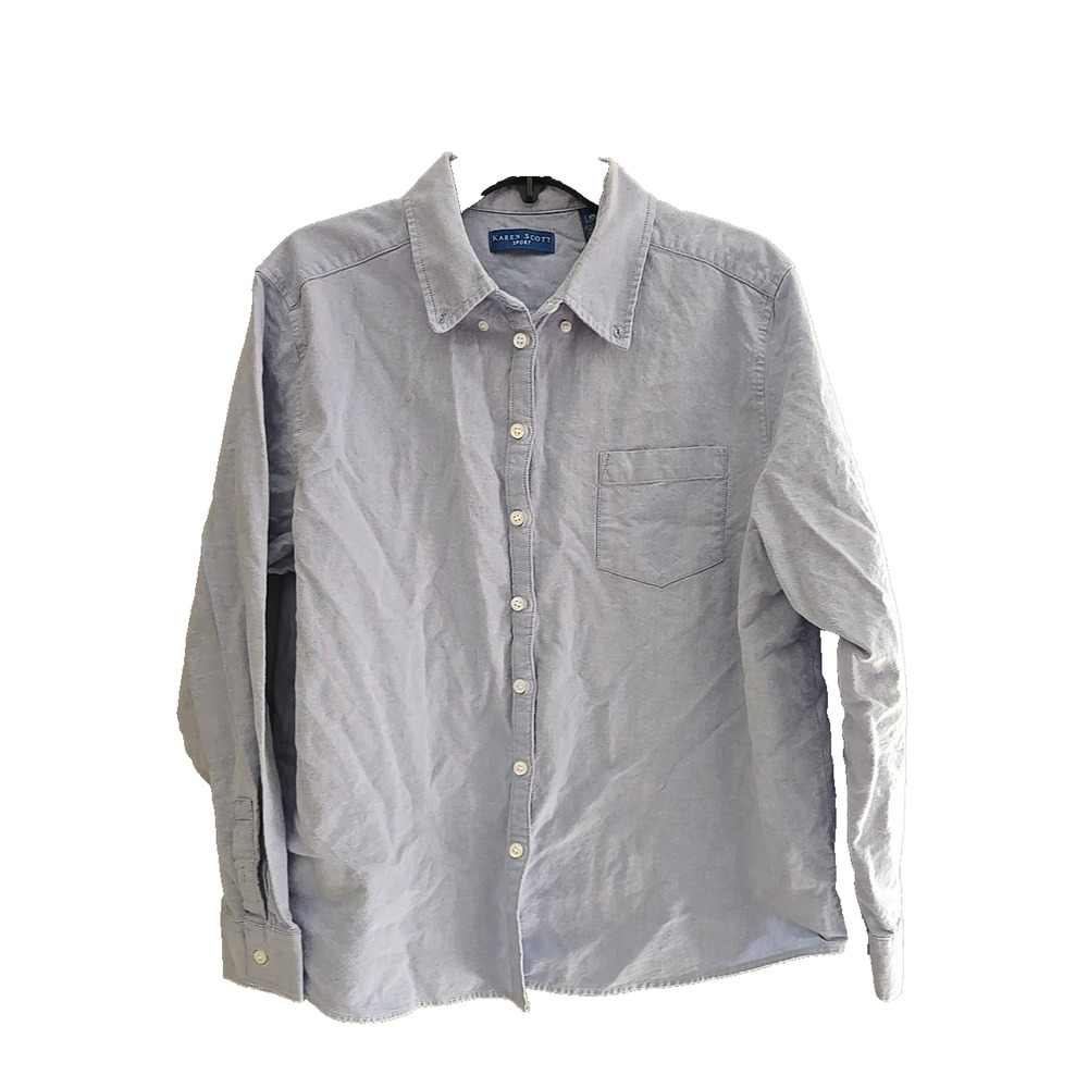 Karen Scott Blue Pocket Long Sleeve Work Casual Button Down Shirt Womans Size XL